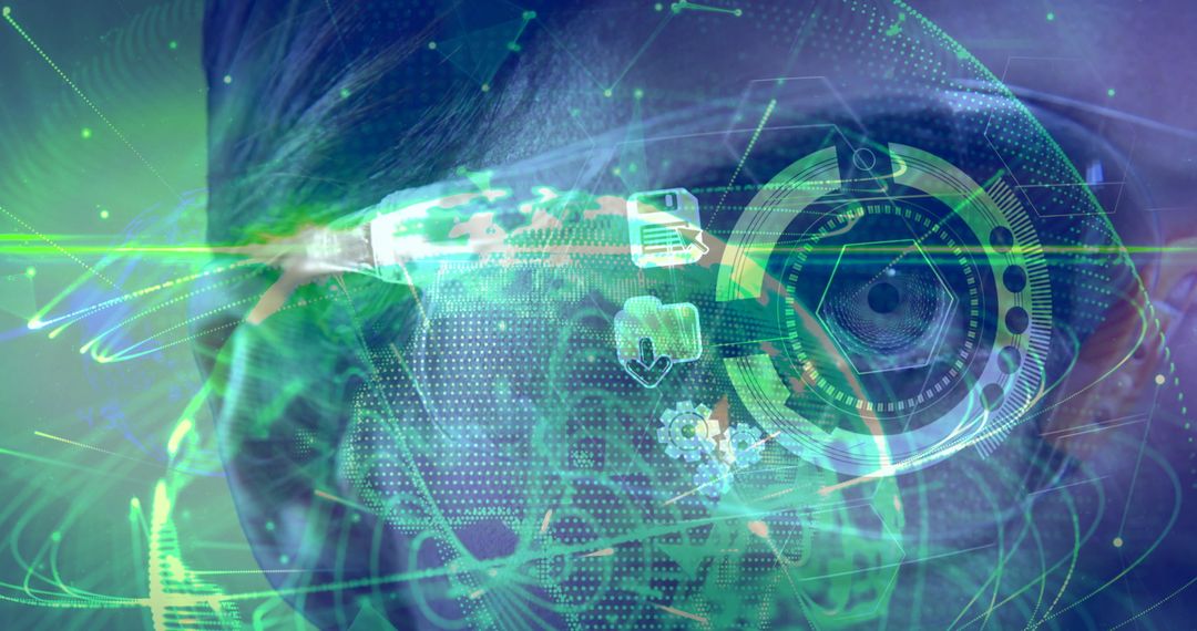 Digital Interface Concept with VR Headset and Global Connections