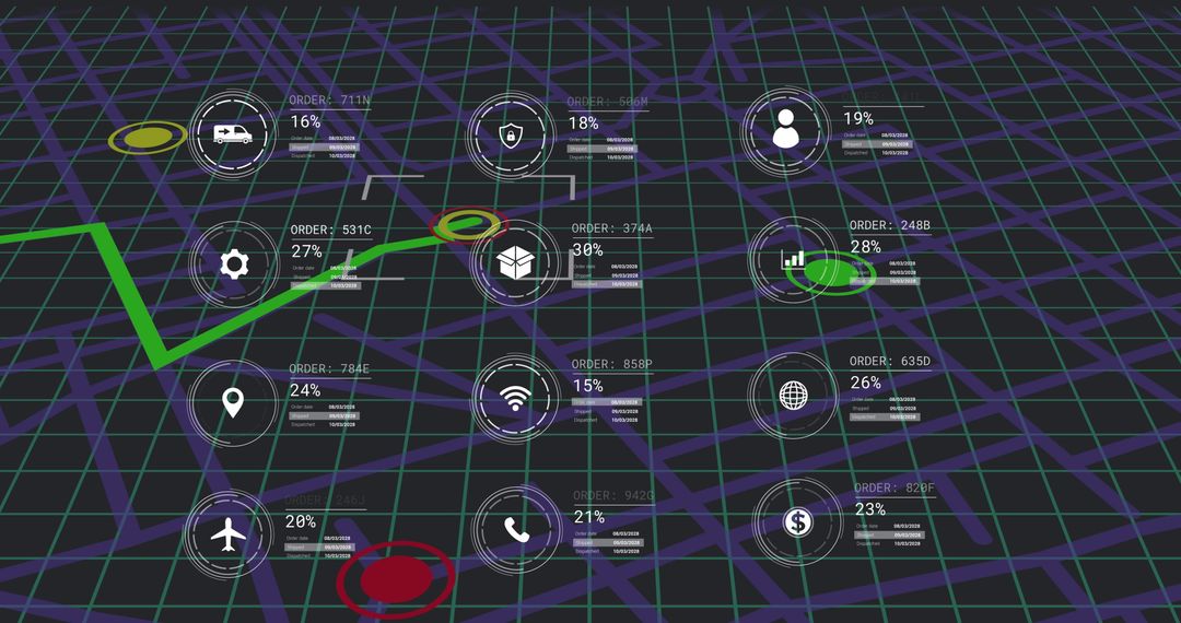 Digital Network with Data Visualization and Shipping Icons