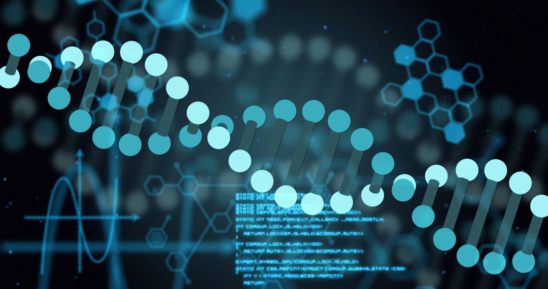 Digital DNA Strand with Data Codes Neon Blueprint