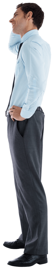 Transparent Side View of Thoughtful Businessman Touching Head