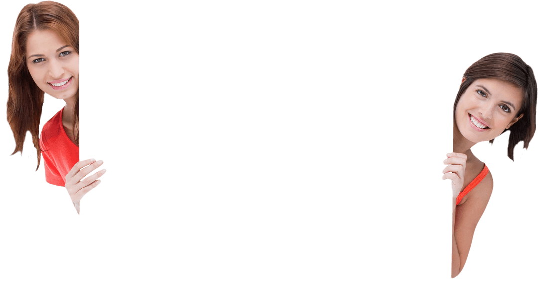 Happy Women Peeking Behind Transparent Copy Space