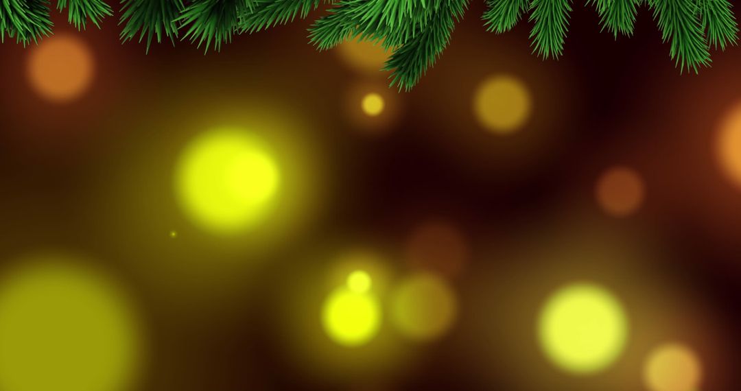 Festive Christmas Tree Branches Over Glowing Bokeh Background