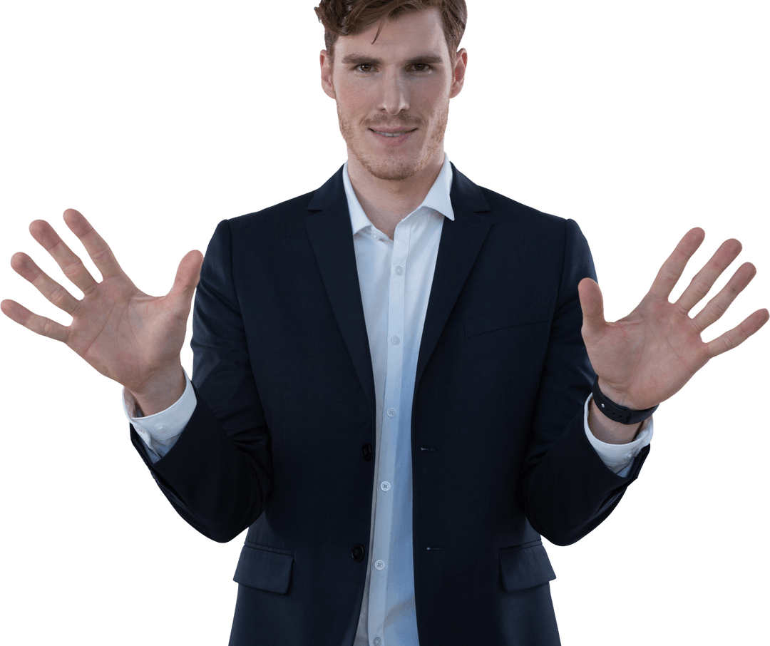 Confident Businessman Using Gestures on Transparent Background
