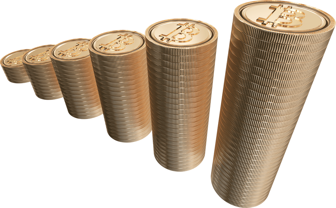 Transparent Stacking Gold Bitcoins Illustration for Financial Use
