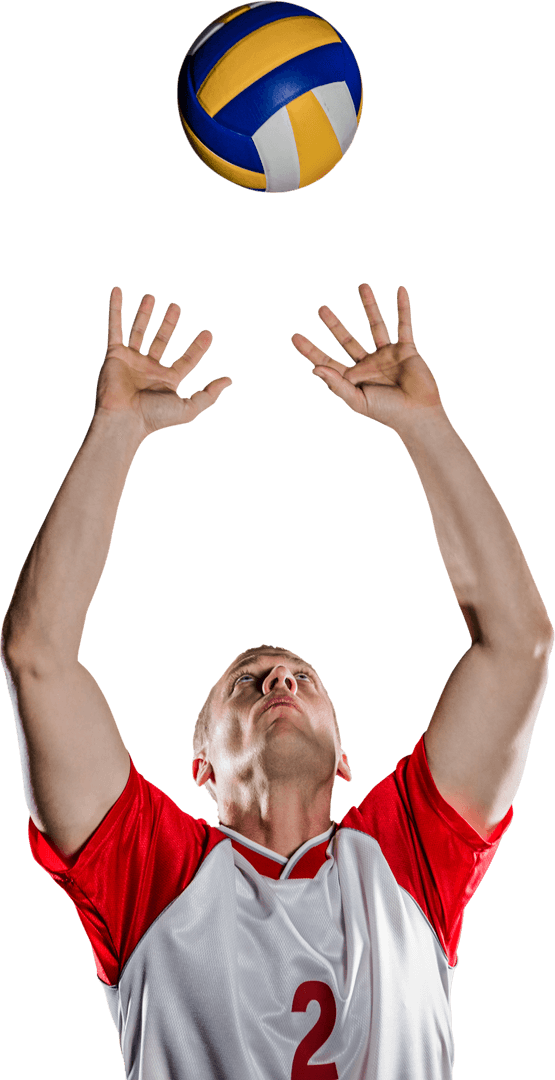 Sportsman in Motion with Volleyball on Transparent Background
