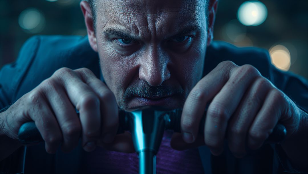 Focused Cyclist Gripping Handlebars in Intense Workout