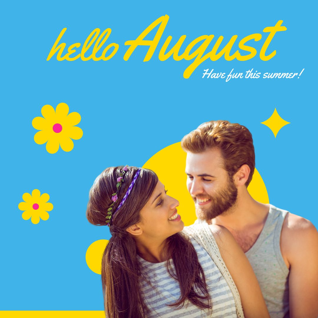 Happy Couple Imagery with August Greeting for Summer Vibes