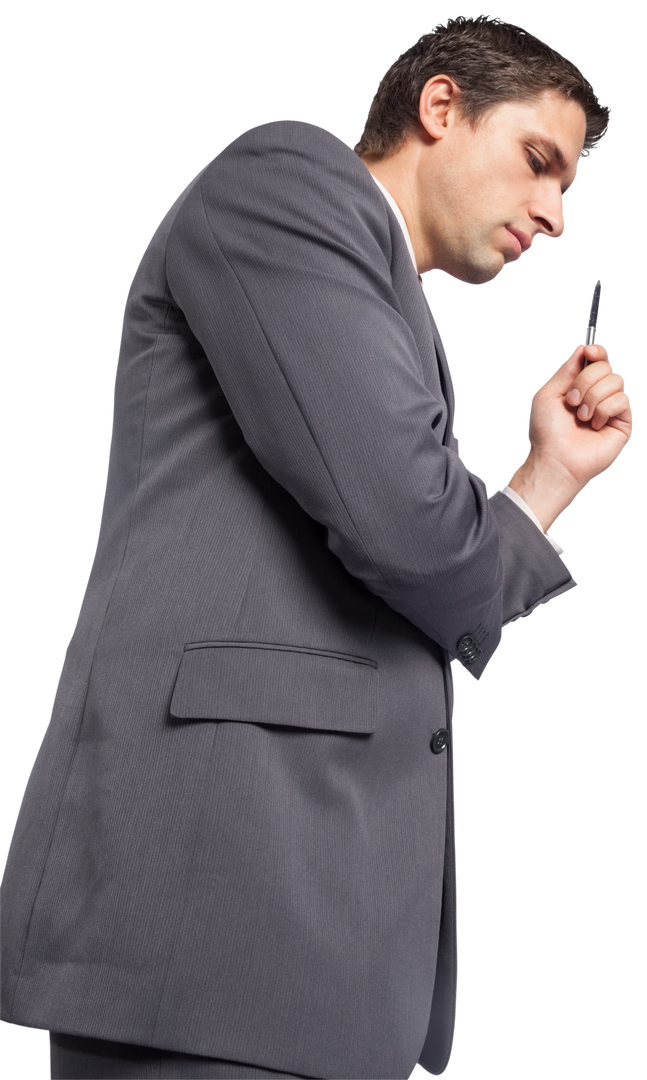 Contemplating Businessman With Pen on Transparent Background - Download Free Stock Images Pikwizard.com