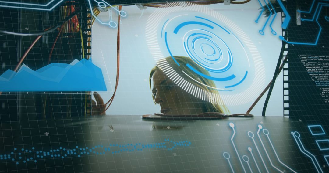 Woman Interacting with Futuristic Digital Interface