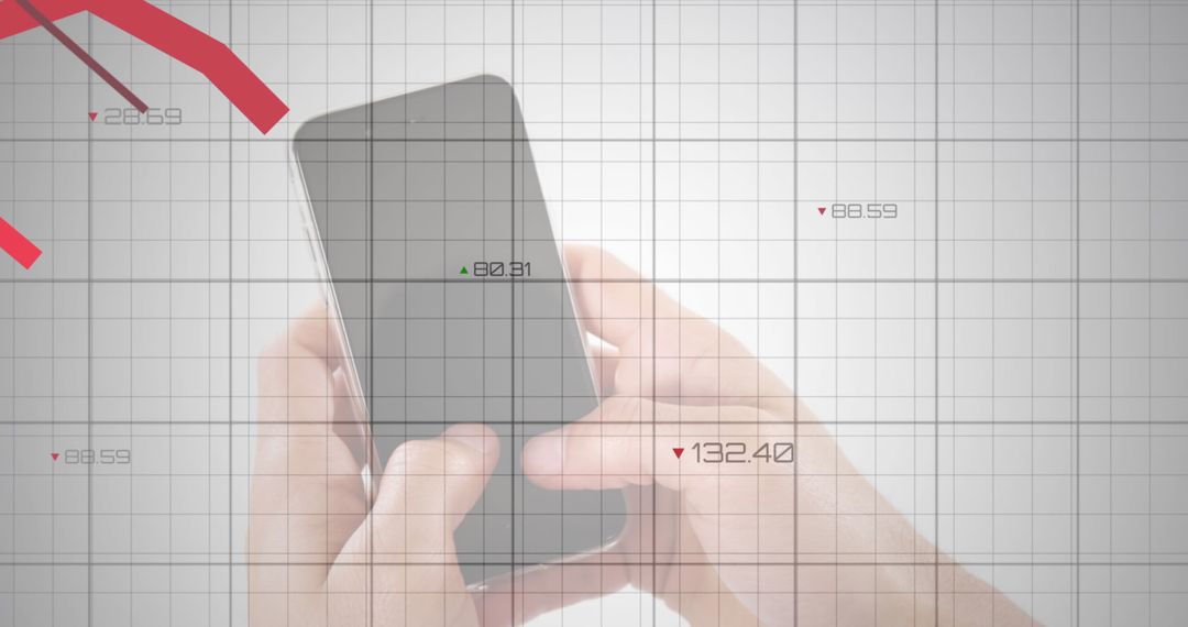 Hands Hold Smartphone with Abstract Financial Charts Overlay