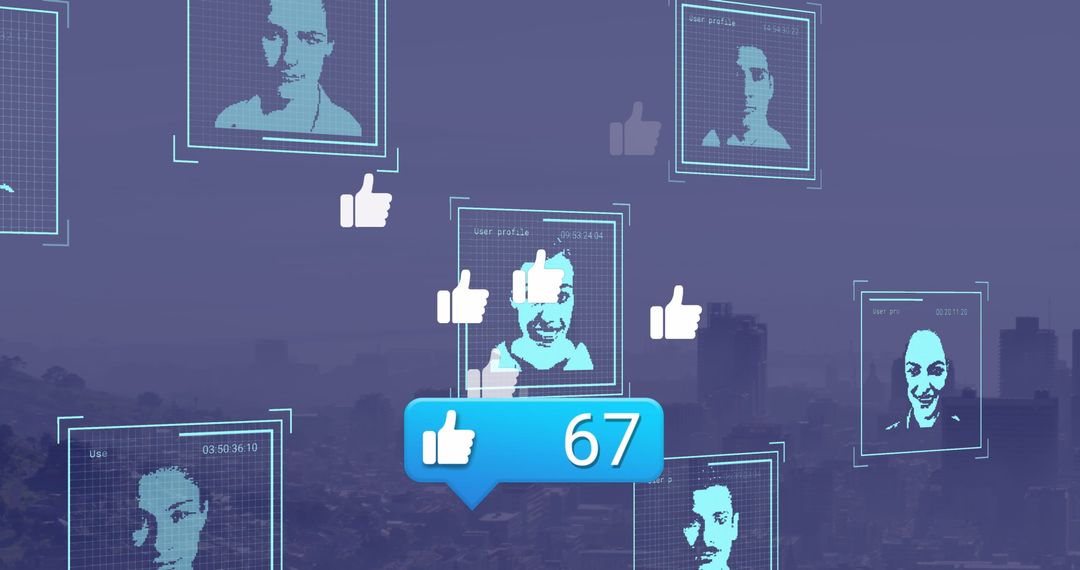 Digital Social Media Network Concept on Urban Skyline