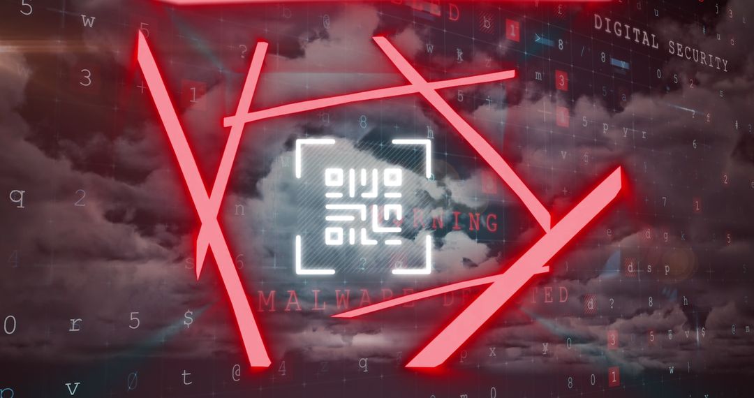 Glowing QR Code with Data and Cloud Technology Background