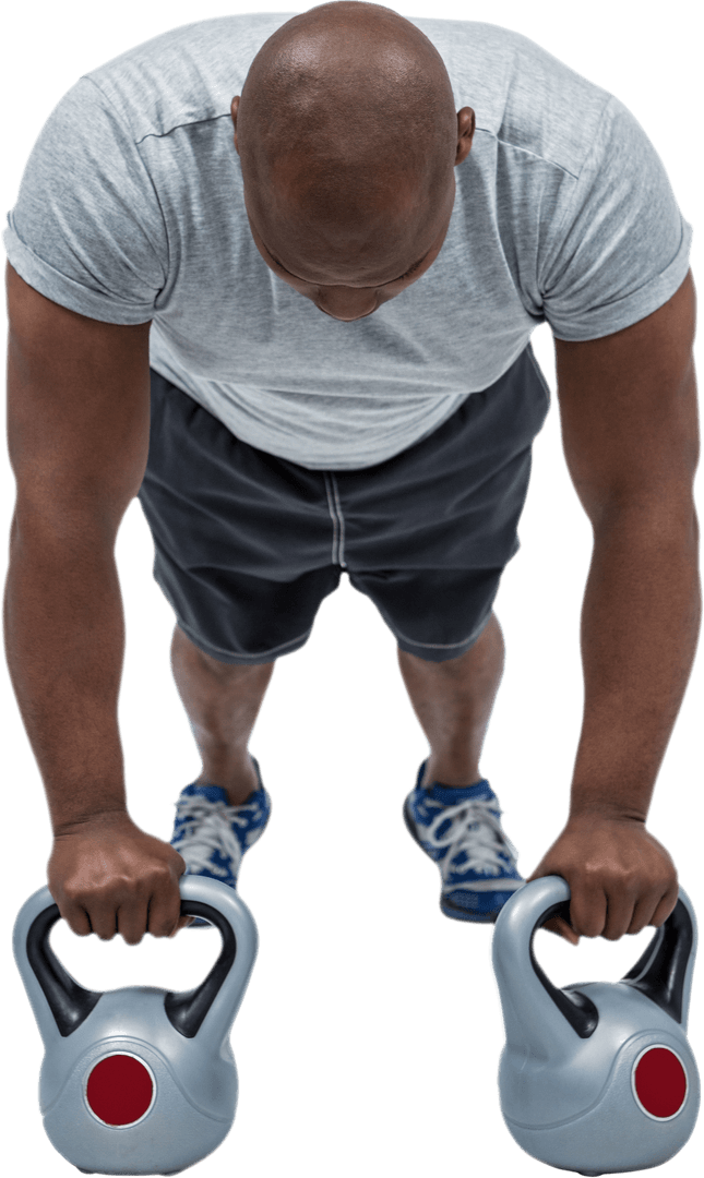 Transparent Fitness Enthusiast Exercising With Kettlebells