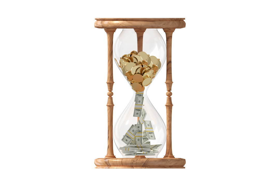 Transparent Hourglass with Coins and Banknotes Reflecting Currency Flow - Download Free Stock Images Pikwizard.com