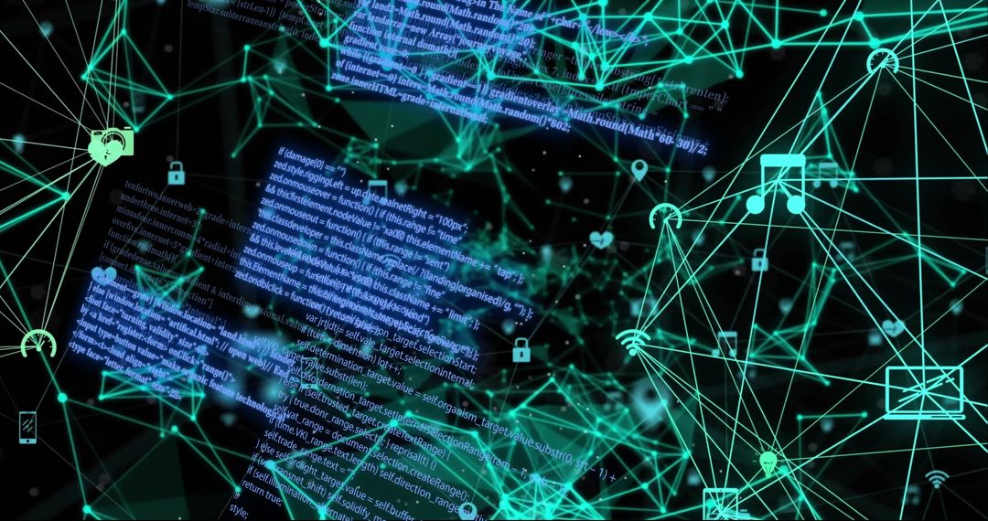 Digital Network Connections with Data Streams and Icon Symbols