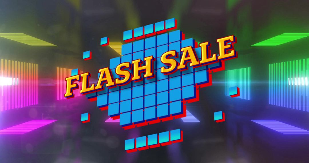 Flash Sale Background with Neon Colors and Blue Squares