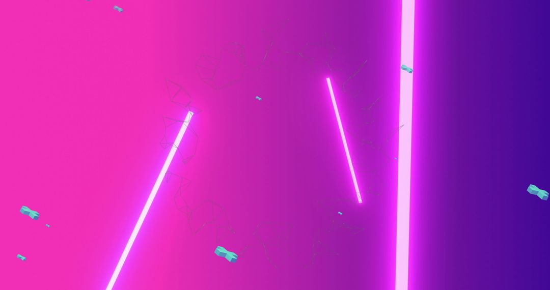 Neon Lines and Abstract Digital Shapes on Vibrant Pink Background