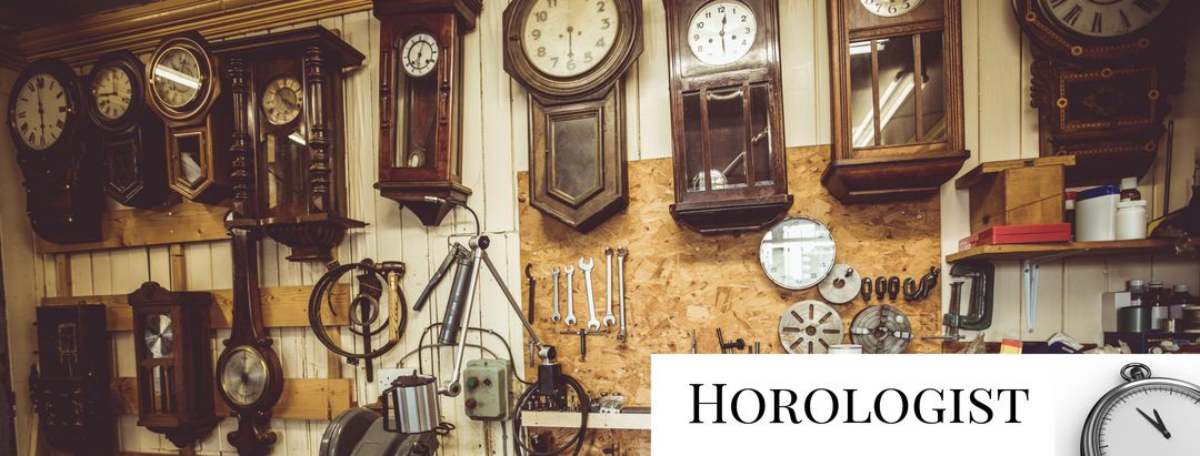 Antique wall clocks and horologist tools showcase