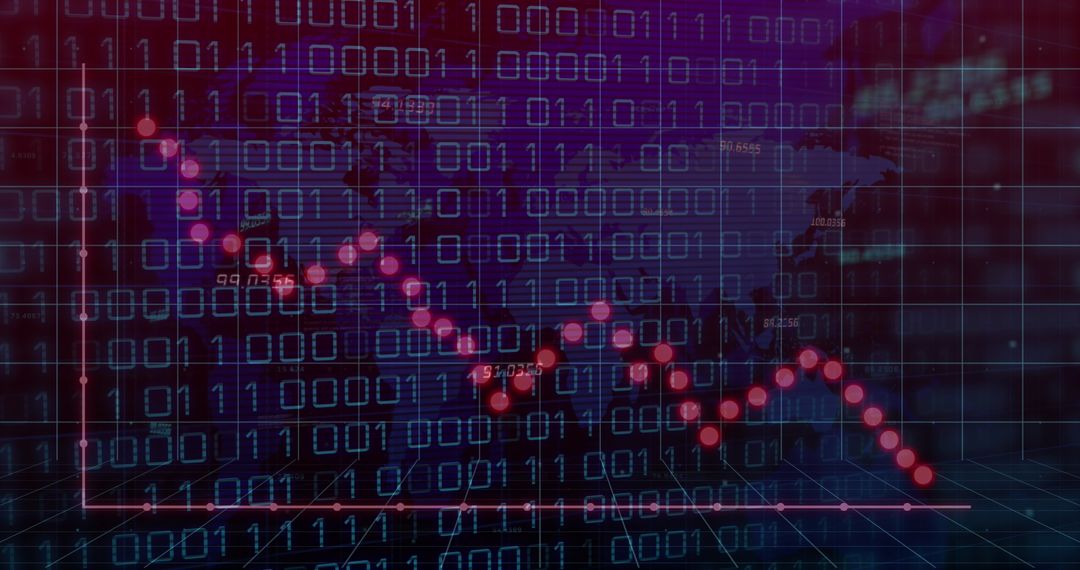 Binary Code and Declining Graph Over Purple Digital Background