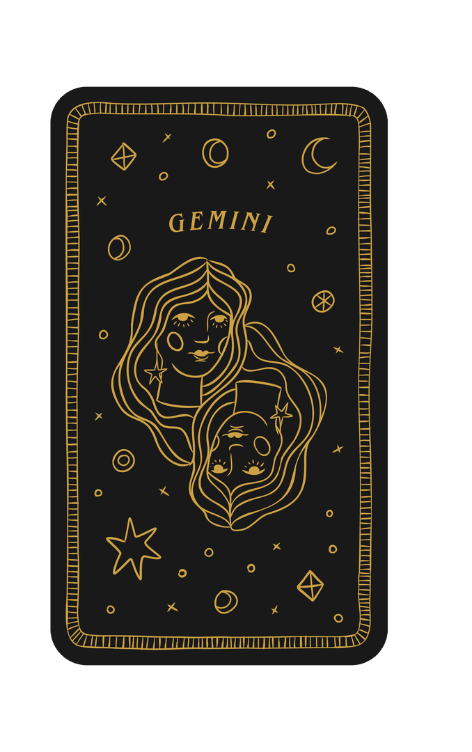 Digital Gemini Illustration with Transparent Background and Cosmic Elements
