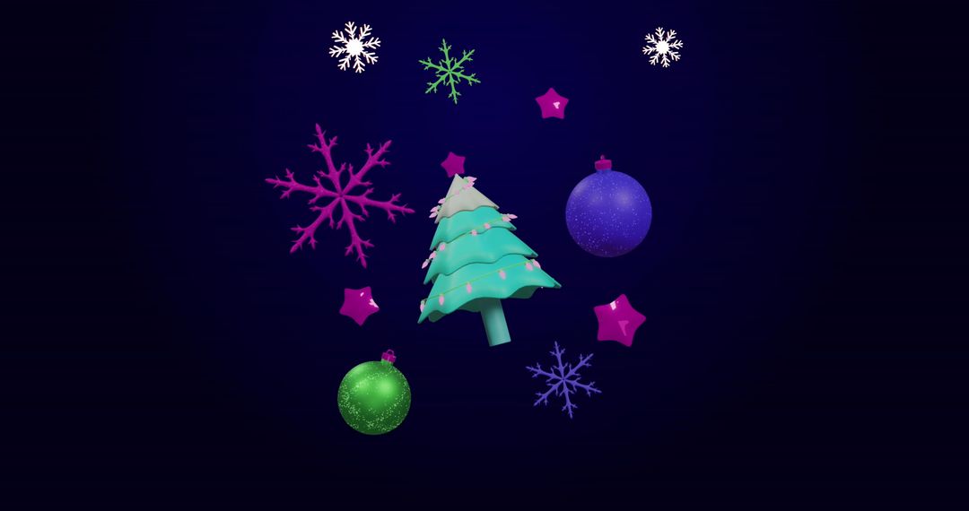 Festive Christmas Tree with Colorful Ornaments and Snowflakes