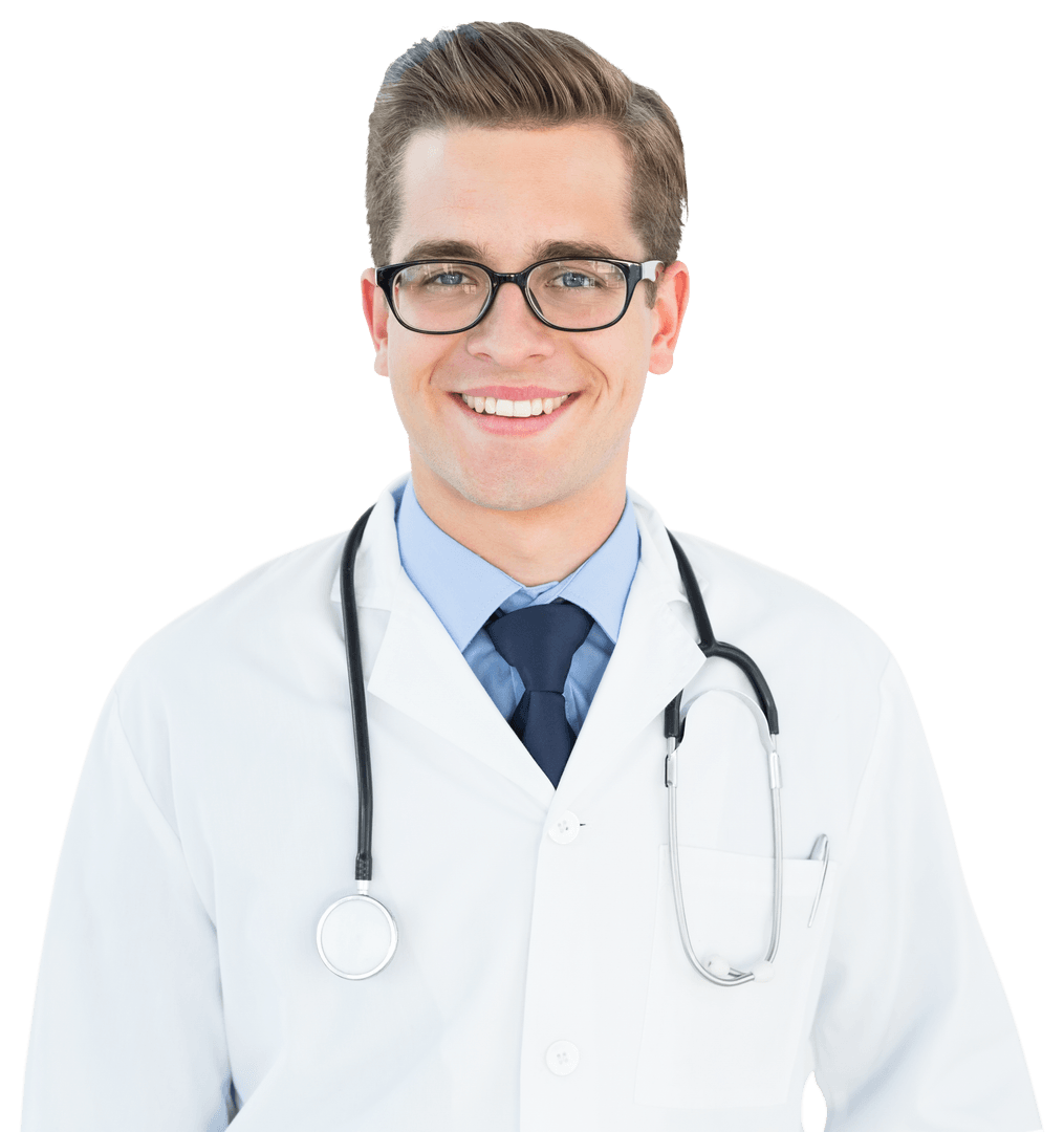 Smiling Doctor Wearing Glasses with Transparent Background
