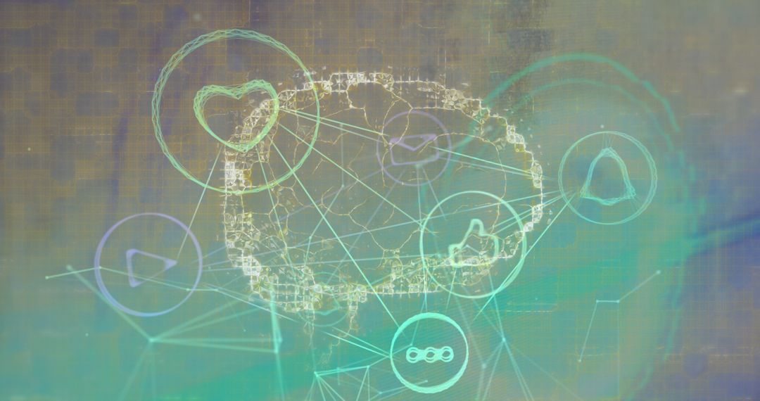 Futuristic Brain and Media Icons in Digital Interface