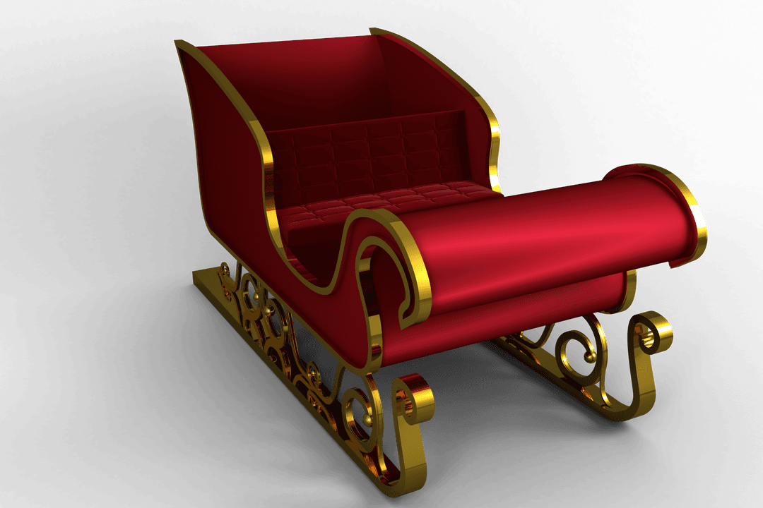 Claret Santa's Sleigh with Gold Accents on Transparent Background
