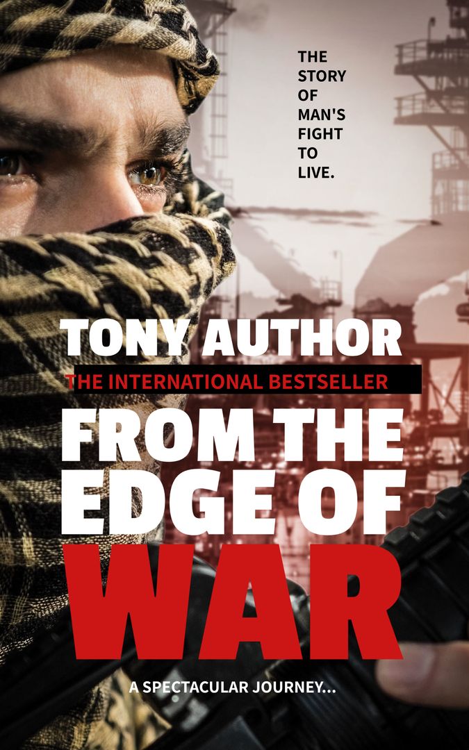 Soldier Staring Dramatically in Front of War-Stricken Backdrop