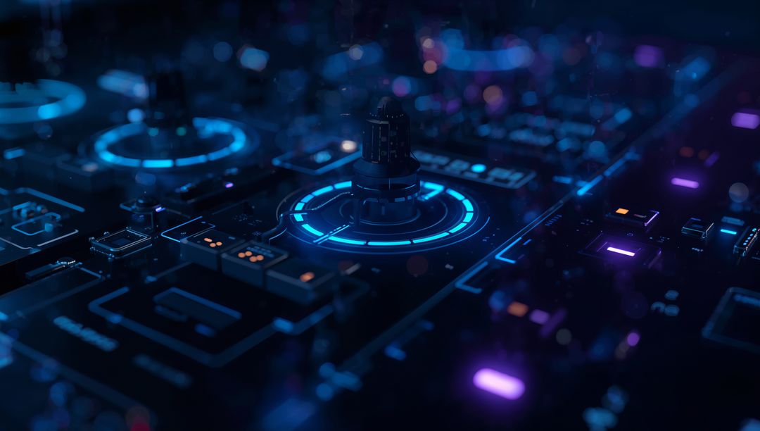 Pulsating Sci-Fi Control Console with Neon-Blue Glow