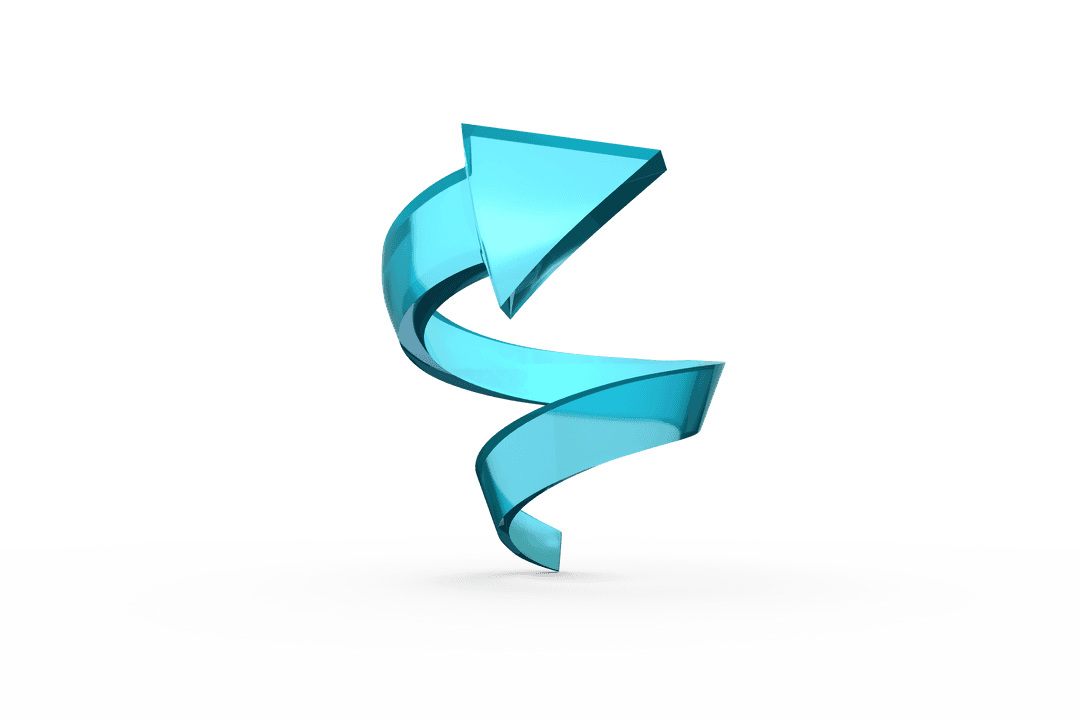 Blue 3D Curved Arrow on Transparent Background for Direction Concepts