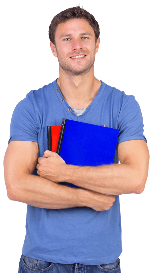 Smiling Man Holding Books On Transparent Background