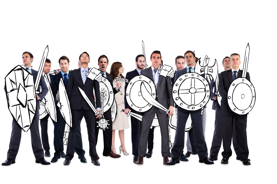 Business People Equipped with Shields and Weapons on Transparent Background - Download Free Stock Images Pikwizard.com