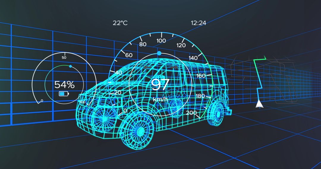 Futuristic Digital Interface with Van Illustrating Data Processing