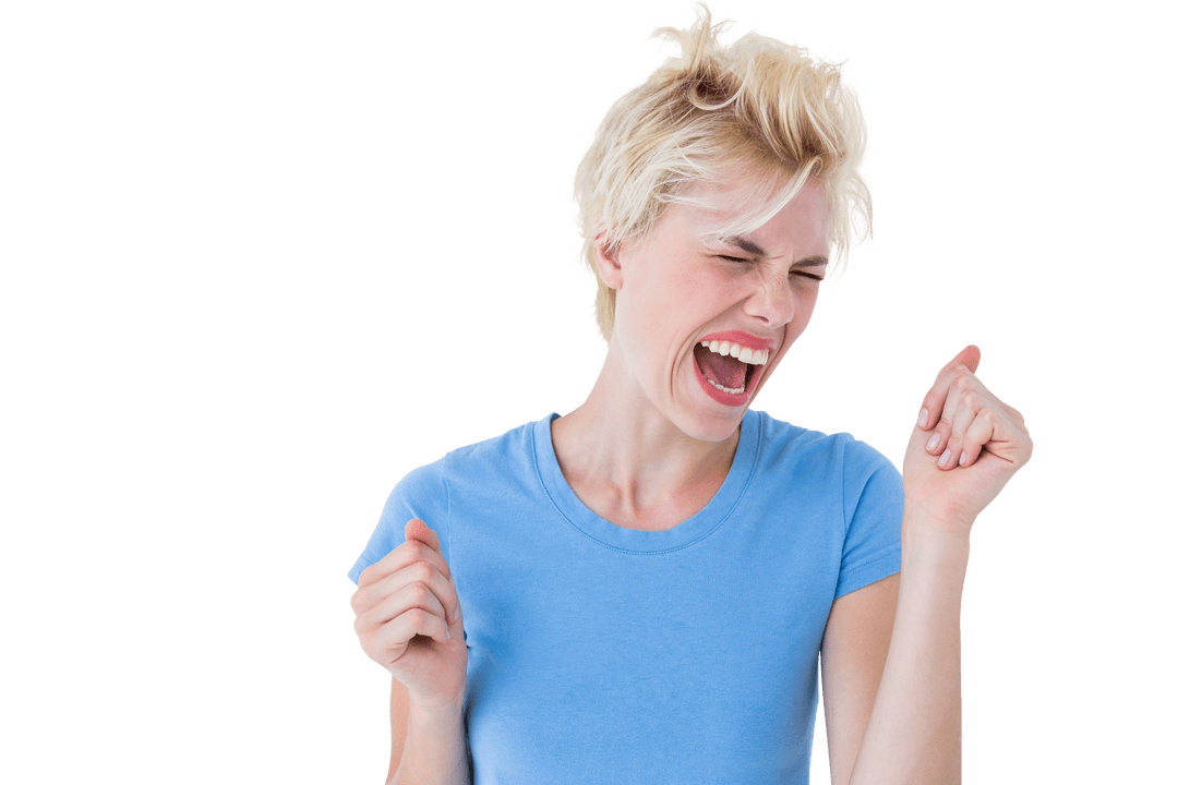 Angry Caucasian Woman Screaming on Transparent Background