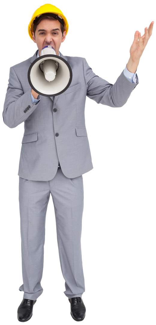 Transparent Architect Shouting with Megaphone and Hard Hat - Download Free Stock Images Pikwizard.com