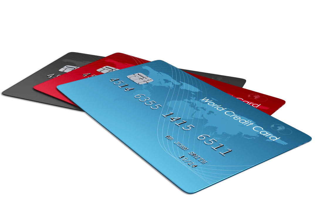 Colorful Credit Cards Display on Transparent Background