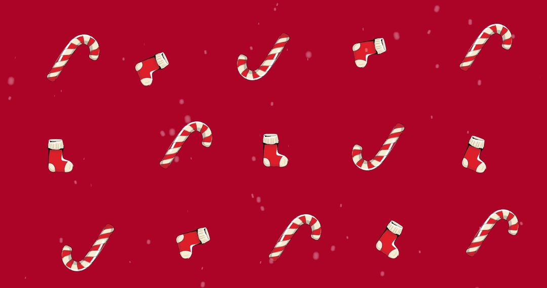 Christmas Pattern with Candy Canes and Stockings on Red Background