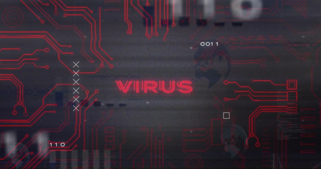 Digital virus warning on high-tech computer interface