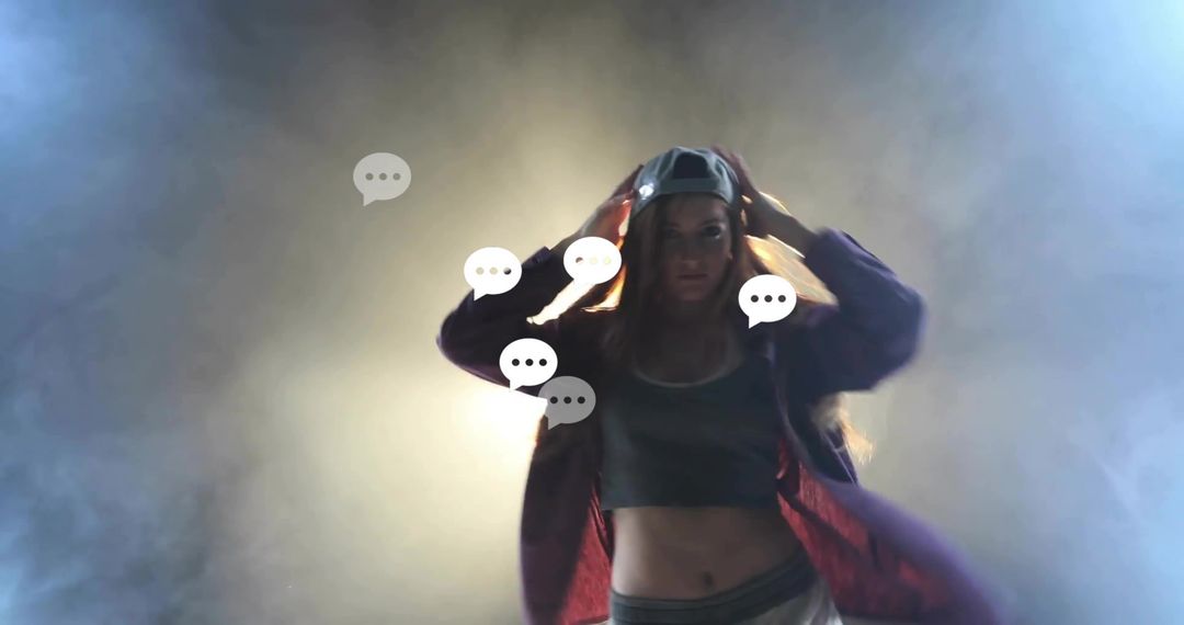 Dancer Wearing Street Style With Speech Bubbles in Smoky Atmosphere