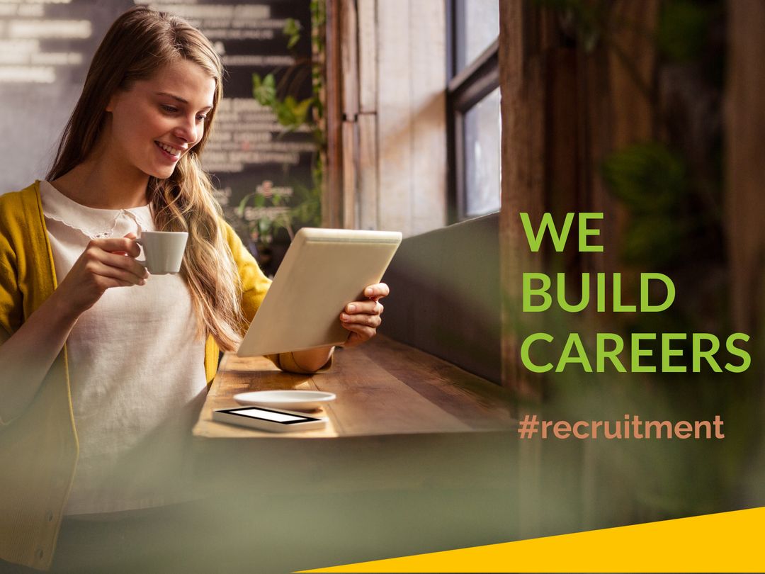 Smiling Woman Using Digital Tablet for Career Development