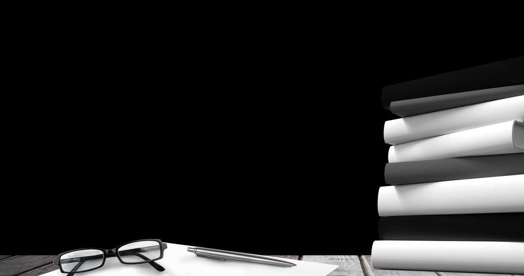 Education Tools with Books and Glasses on Wooden Table