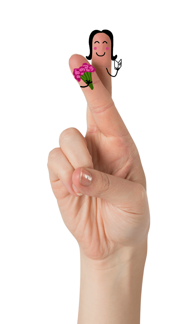 Crossed Fingers with Smile and Flowers on Transparent Hand Gesture