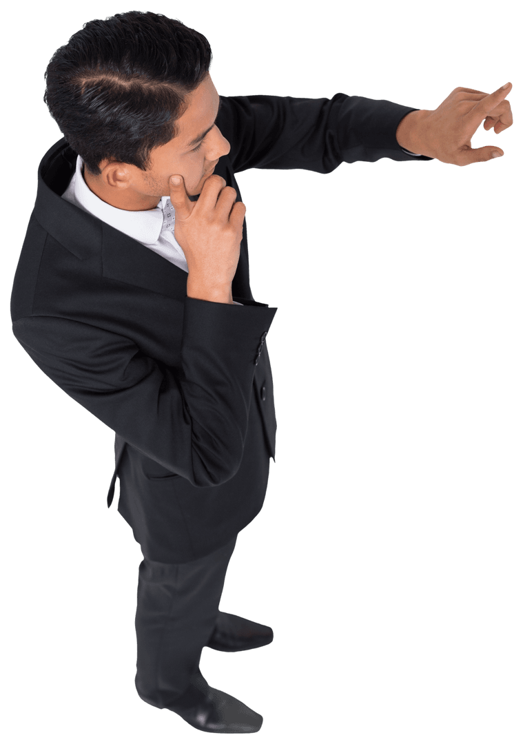 Transparent Businessman in Suit Pointing Upright or Forward in Growth Vision Pose