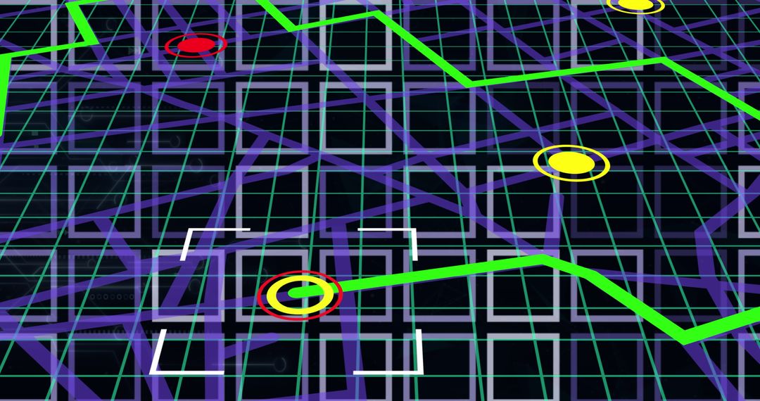 Futuristic City Map with Digital Grid Pathways Interface