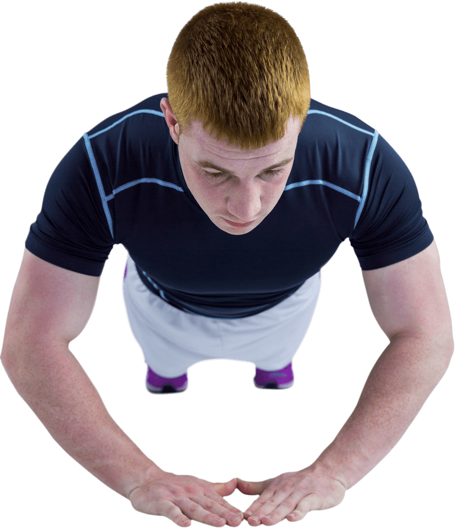 Passionate Caucasian Sportsman Executing Push-ups Transparent Background