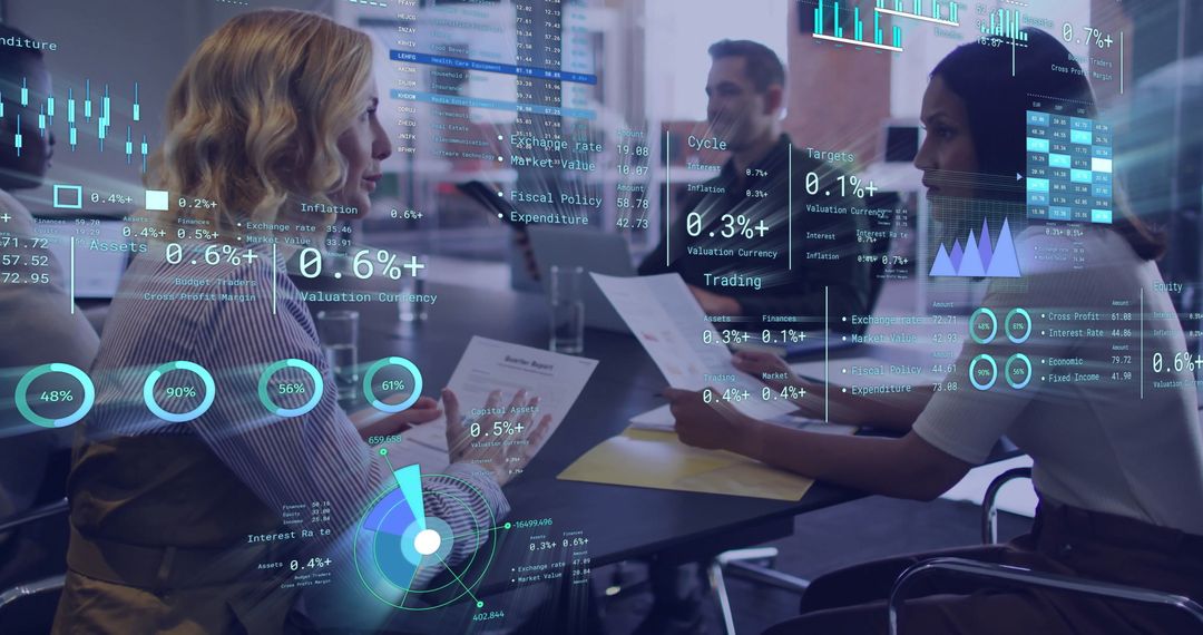 Diverse Team Discussing Work in Data-Driven Office Setting