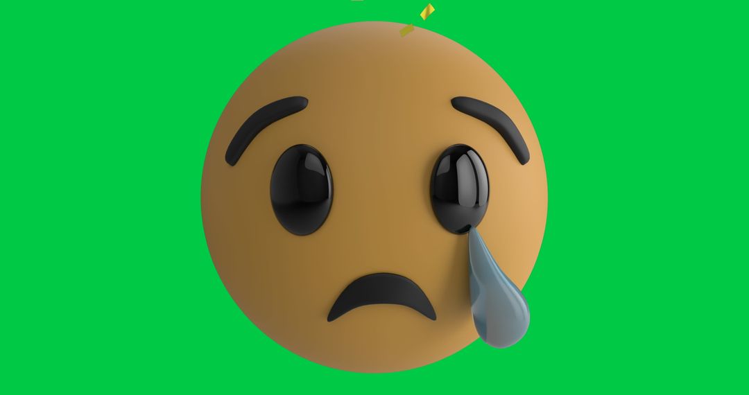 3D Crying Face Emoji on Green Background