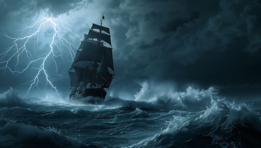 Dramatic Maritime Adventure Ship Braving Stormy Seas