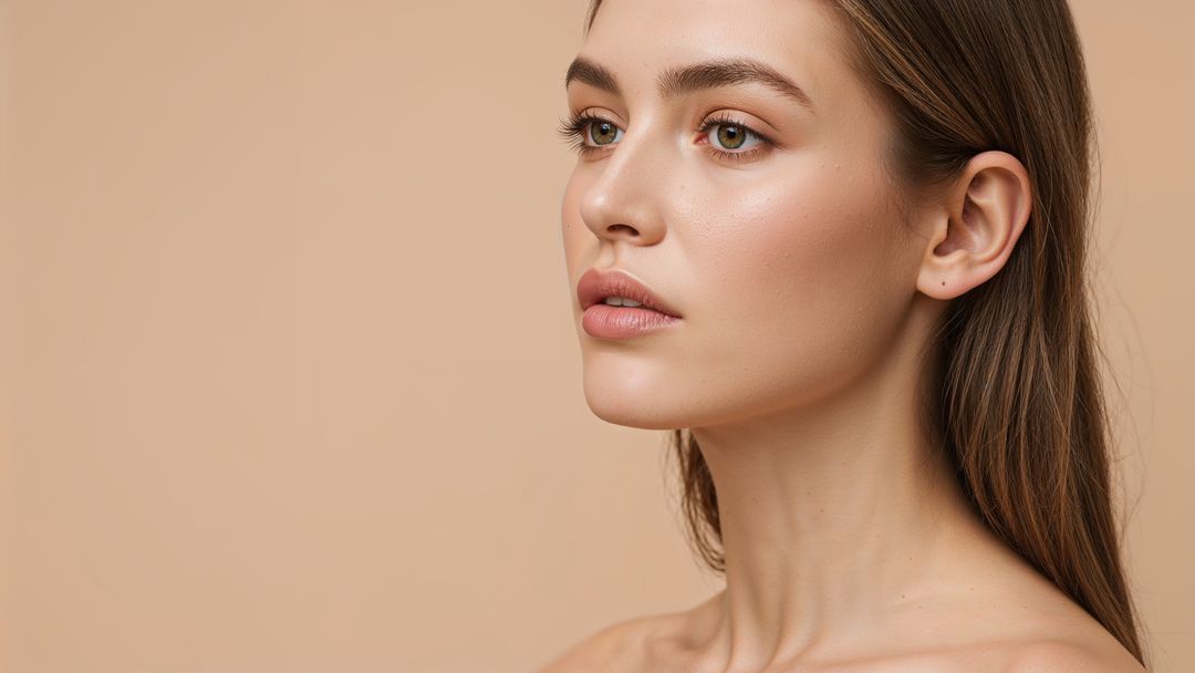Elegant beautiful lady posing with natural makeup in minimalist studio